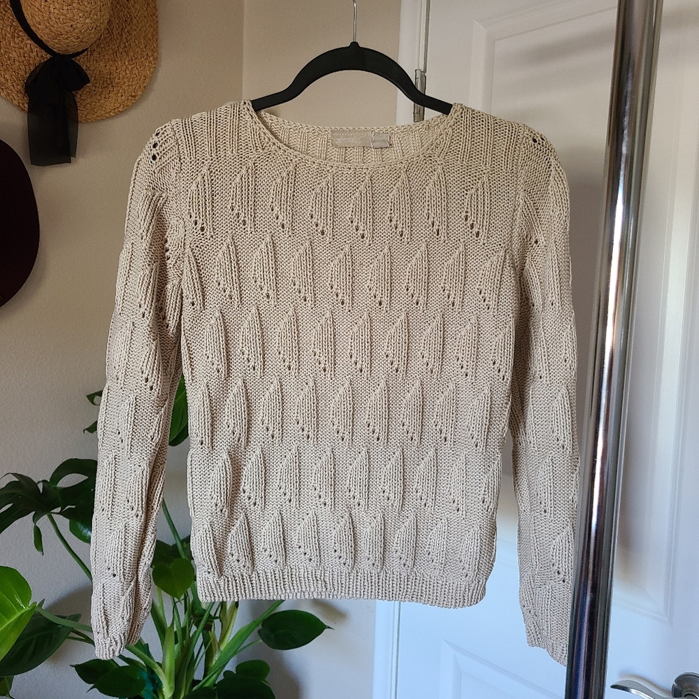AnnWi Size S Cream Knit Sweater